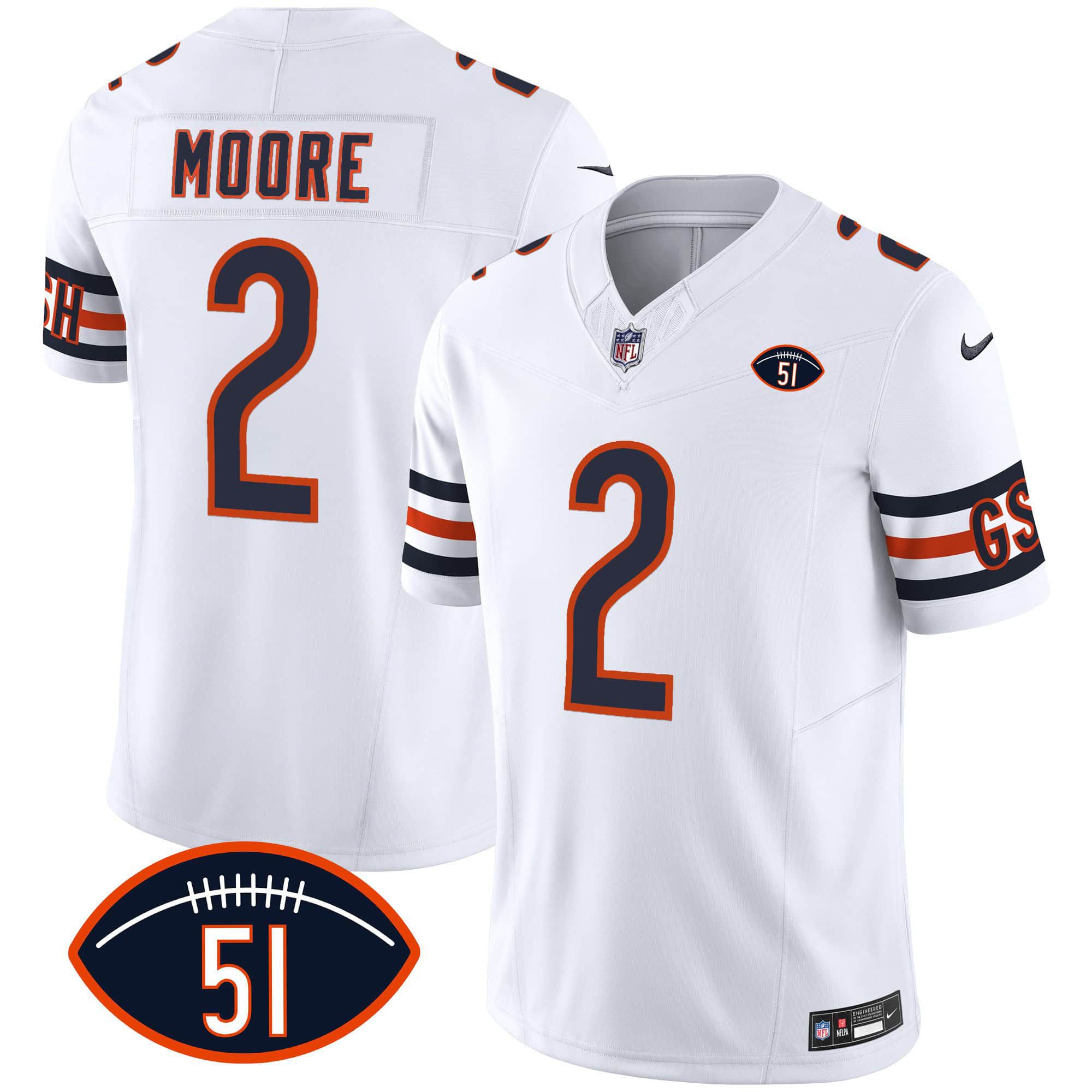 Men Chicago Bears #2 Moore White 2024 Nike Patch GSH Vapor NFL Jersey